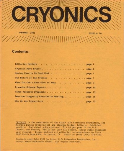 Cryonics magazine cover, 1983